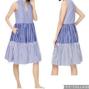 🆕 {J. Crew} Mixed Stripe Sleeveless Tiered Dress.  S